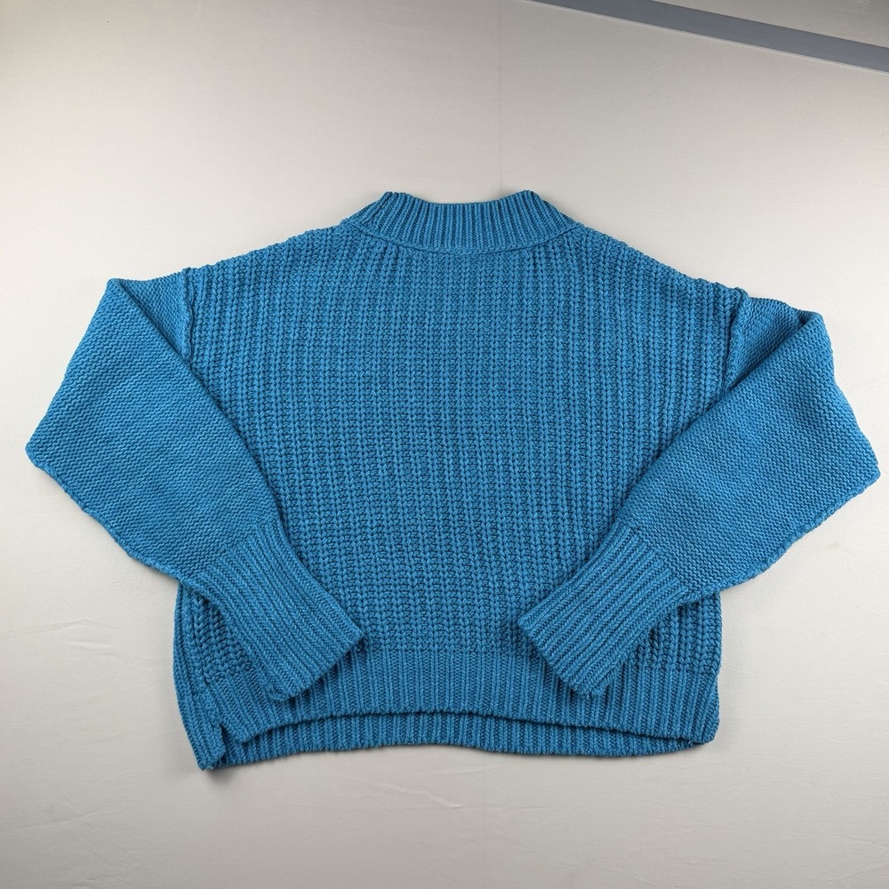 Free People Sweater Womens Medium Blue Cutting Edge Cotton Cable Boxy Cropped - Picture 2 of 6